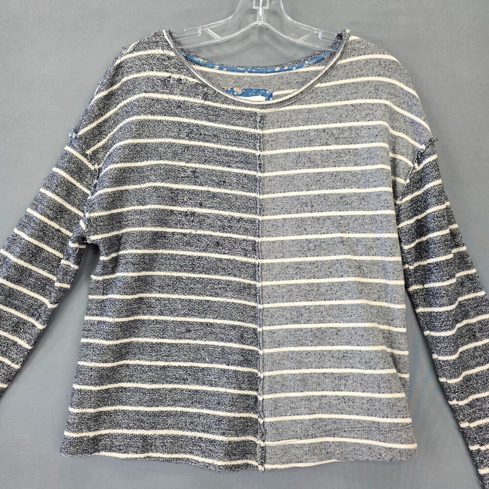 Anthropologie Black and Cream Striped Crew Neck Sweater